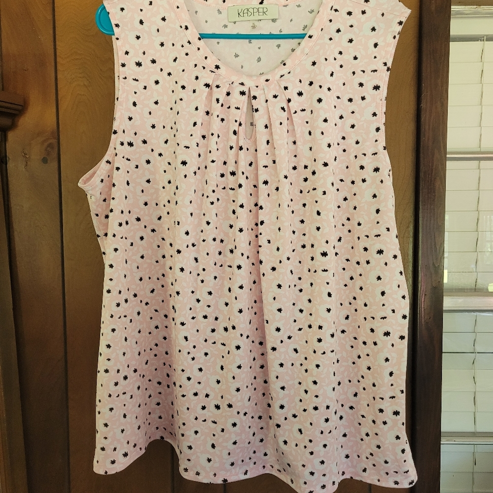 Light Pink Black Floral Print Sleeveless Blouse